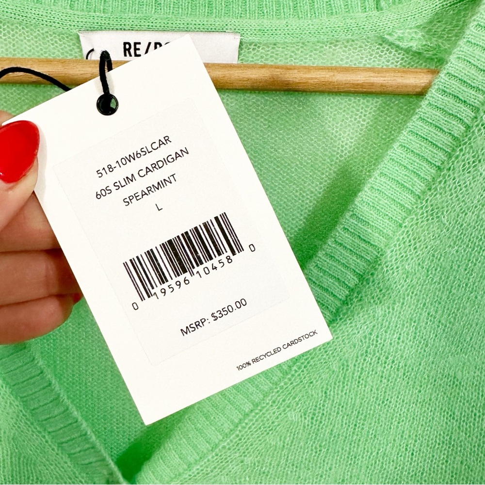 NWT RE/DONE 60S Wool Alpaca Knit Button Down Cardigan Sweater in Spearmint - Picture 11 of 13